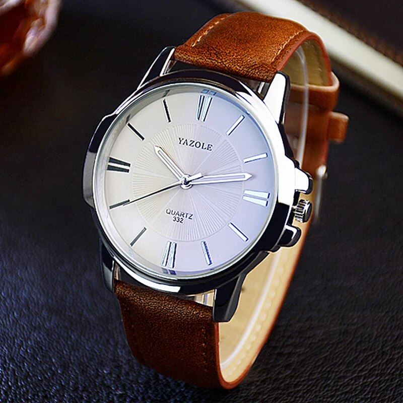 Luxury Blue Glass Leather Watch