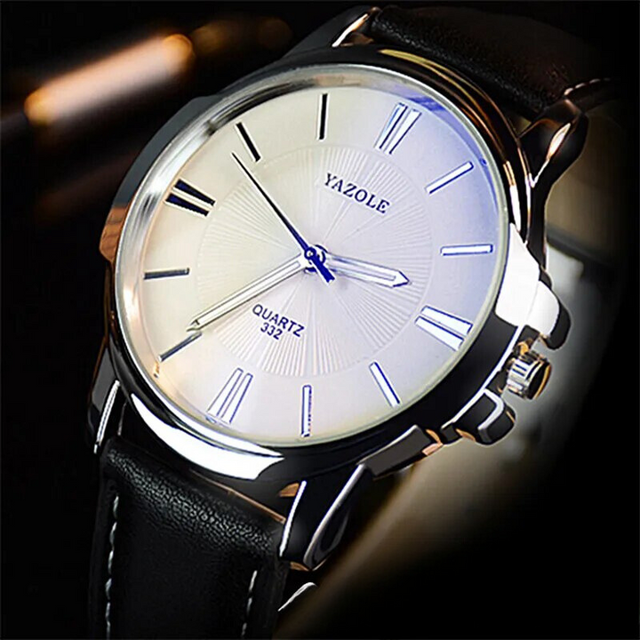 Luxury Blue Glass Leather Watch