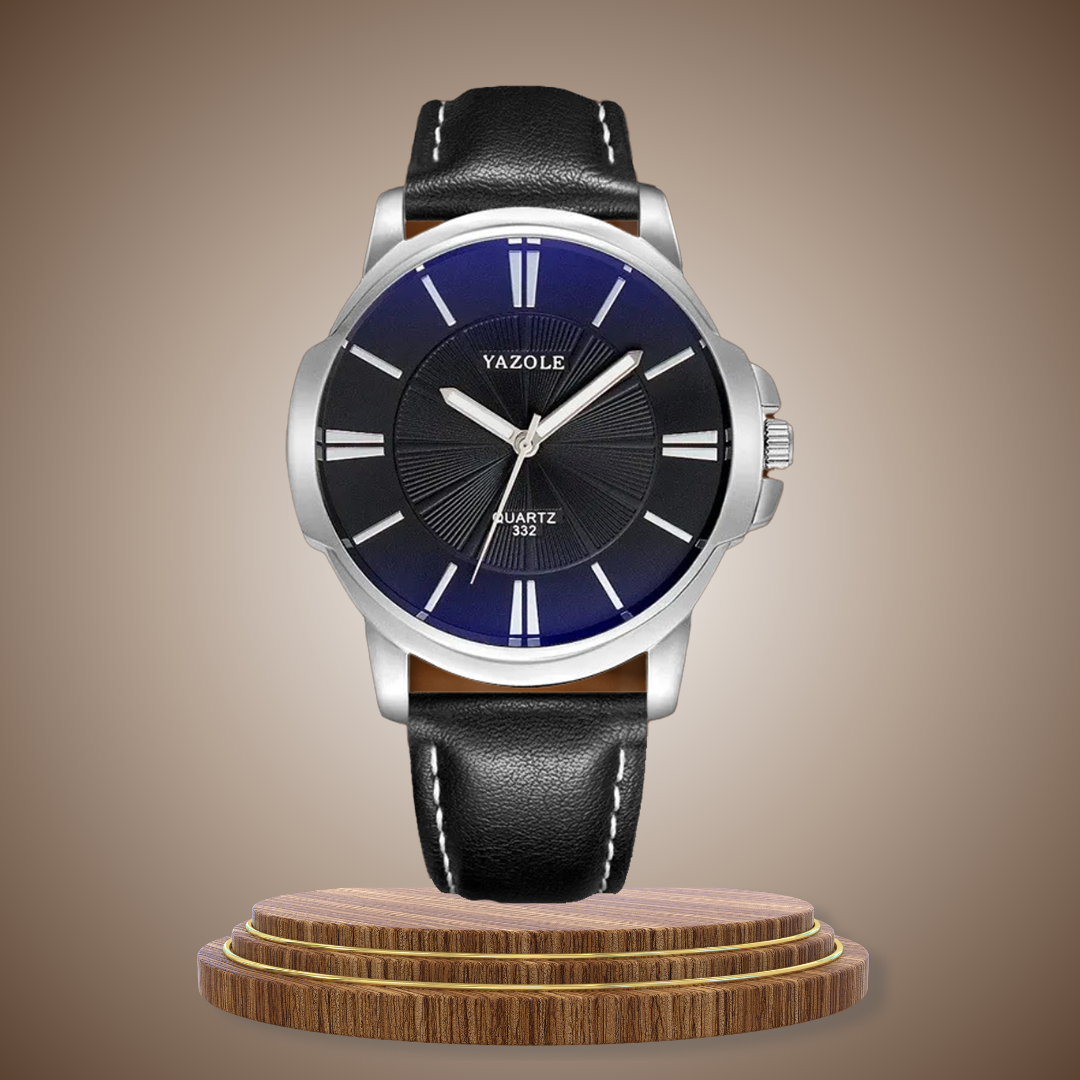 Luxury Blue Glass Leather Watch